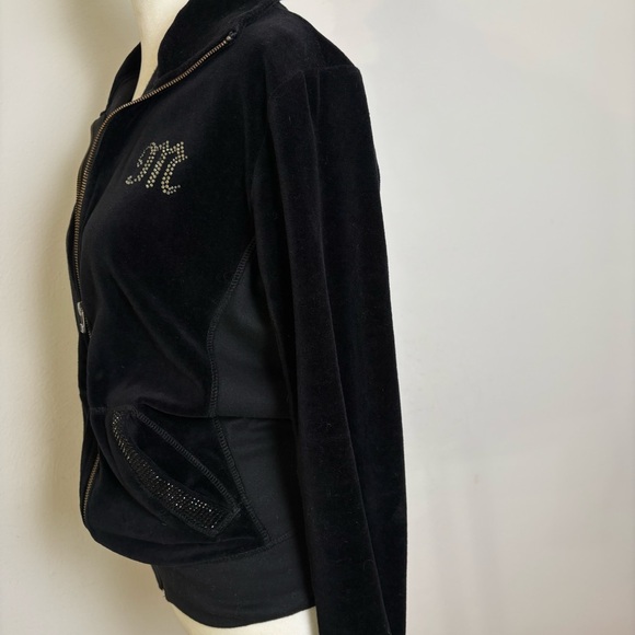 MISS ME Y2K Velvet Velour Track Suit Zip Jacket Rhinestones Bling Flwur-de-Lis S - Picture 9 of 16